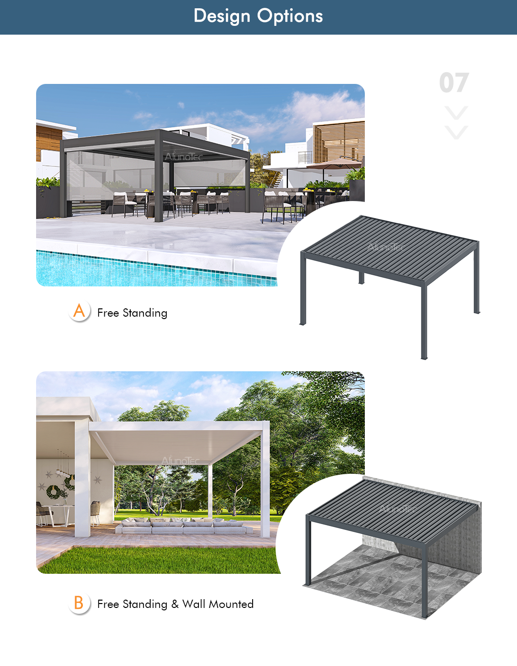  Pergo-M8 Heavy Structure Solar Bioclimatic Purgola Roof Pergola Supplier for Sale