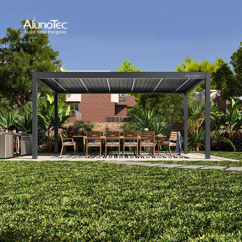 AlunoTec Heavy Duty Louver Roof Lightning Protection Bioclimatic Patio Builders Wedding Pergola with CE Certificated Motor