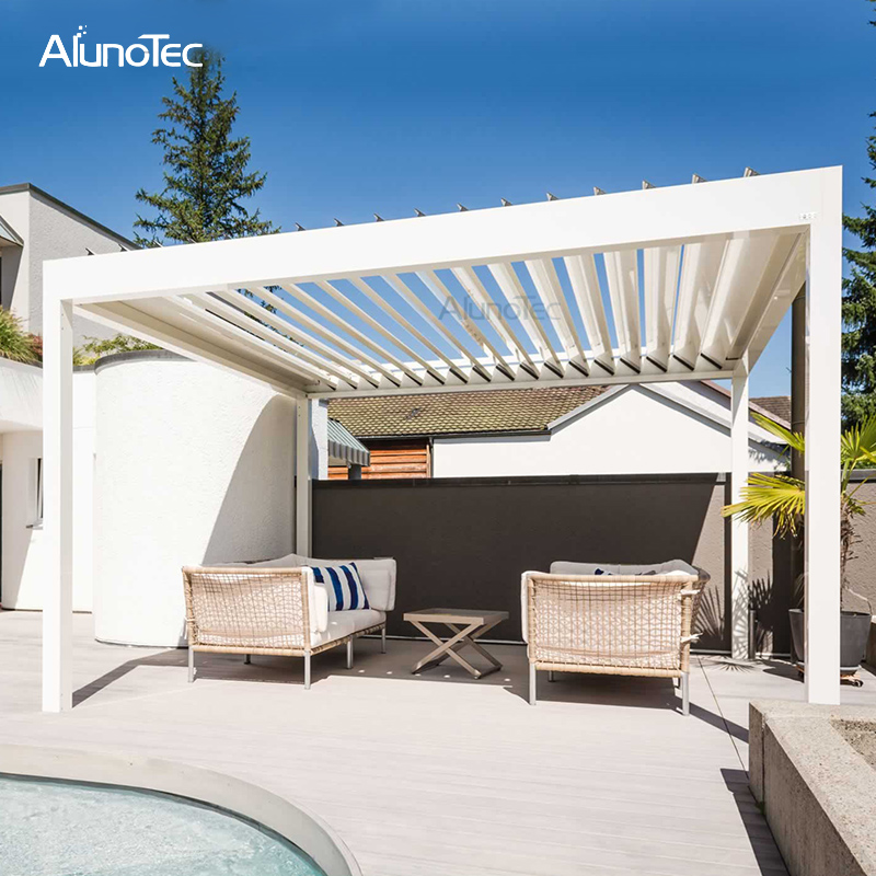 Adjustable Folding Pergola Louvered Patio Cover With Curtain