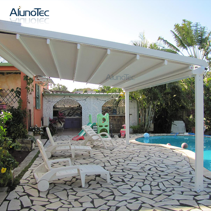 Folding Pergola Retractable Gazebo Awning Waterproofing With Louvered Roof