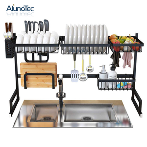 95cm Large Kitchen Storage Drying Drainer Over The Sink Black Dish Rack Stainless Steel Kitchen