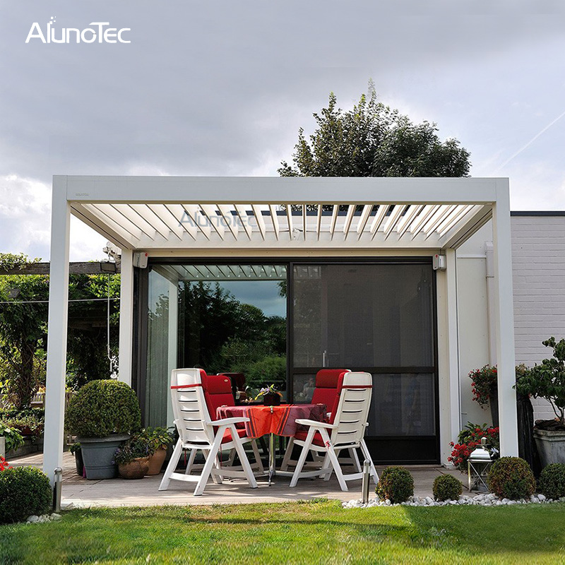 China Remote Control Garden Aluminum Louver Roof Pergola Easily Assemble Gazebo With Glass Door