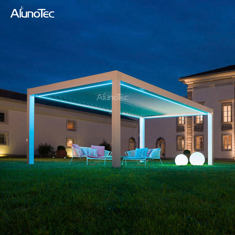 Outdoor Retractable Awning Aluminum Pergola With Led Light