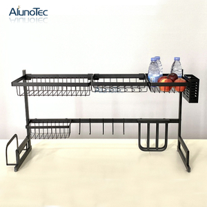 Free Standing 95cm Black Coated Over Sink Kitchen Storage Holder Household Stainless Steel Dish Rack