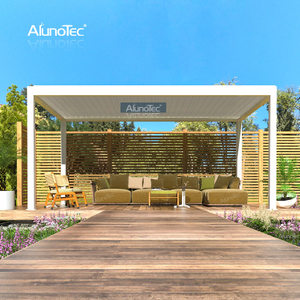AlunoTec Fully Electric Wall Mounted 9 Meters X 5 Meters Gazebo Aluminum Roof DIY Pergola Kits Garden Building
