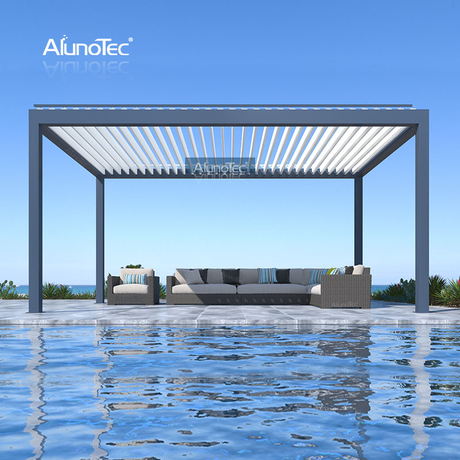 AlunoTec Waterproof Louver Roof System Electric Outdoor Gazebo Aluminum Canopy Patio Roof Pergola