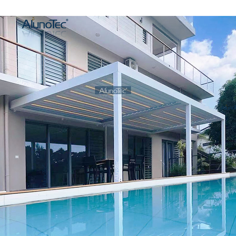 4m Wide X 4m Wall Mounted Free Standing Pergola Grey Aluminum Motorised Waterproof Roof with Curtians Louvres