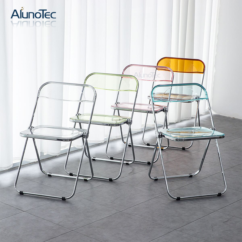 Modern Furniture Transparent Plastic Foldable Office Chairs In Chrome
