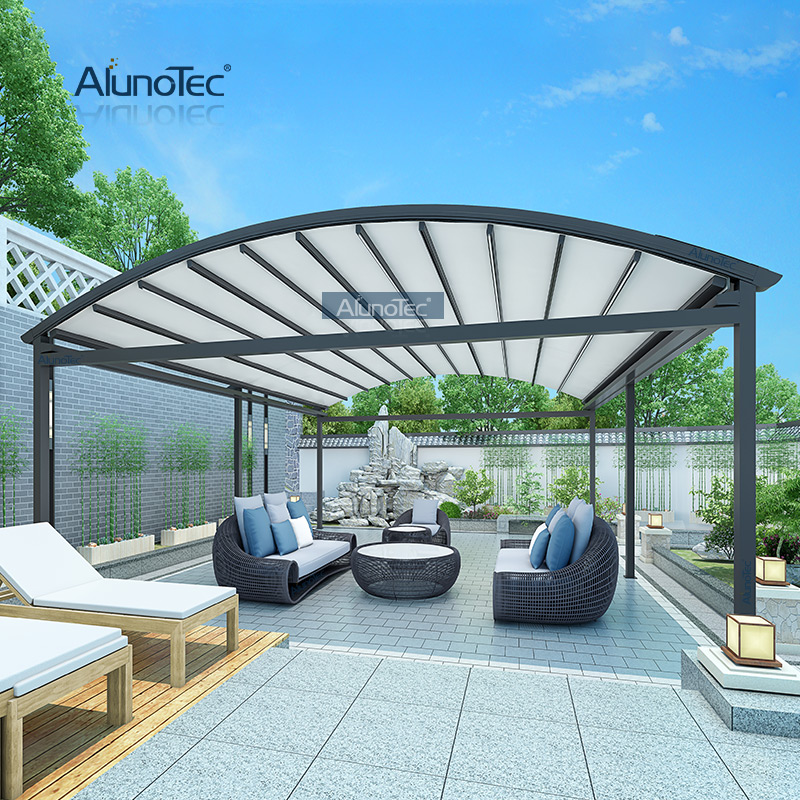 AlunoTec Outdoor Space Adjustable Shade Motorized Pergola System with Retractable Louvers
