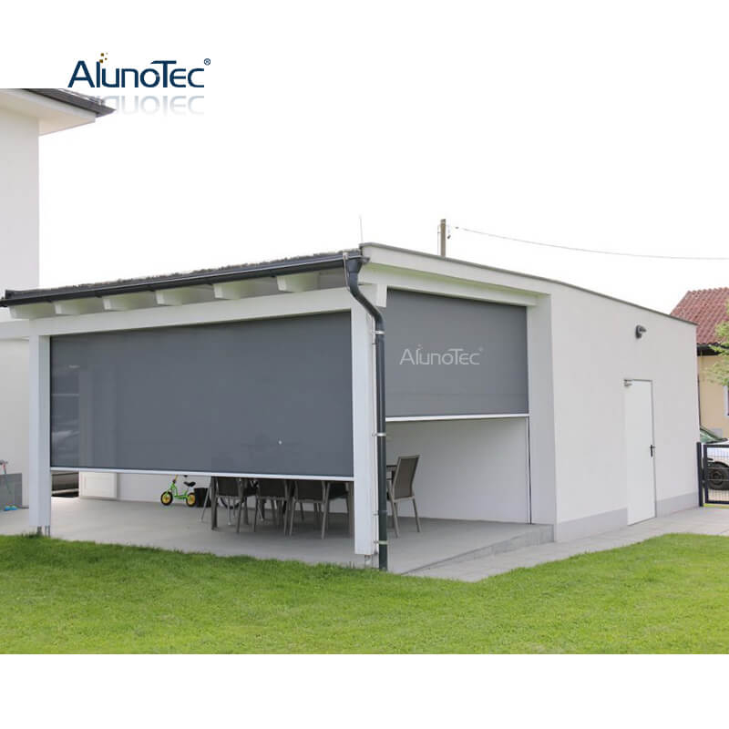 Outdoor Windproof Sun Shades Fabric Zipper Screen Vertical Curtain Remote Control Shade Roller Blinds 