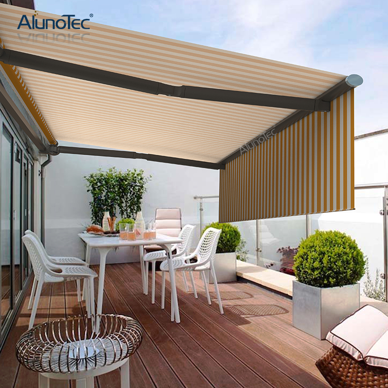 AlunoTec Motorized Vertical Curtain Cassette Retractable Awning Outdoor Sunshade Cover Box Window Folding Arm Awnings 