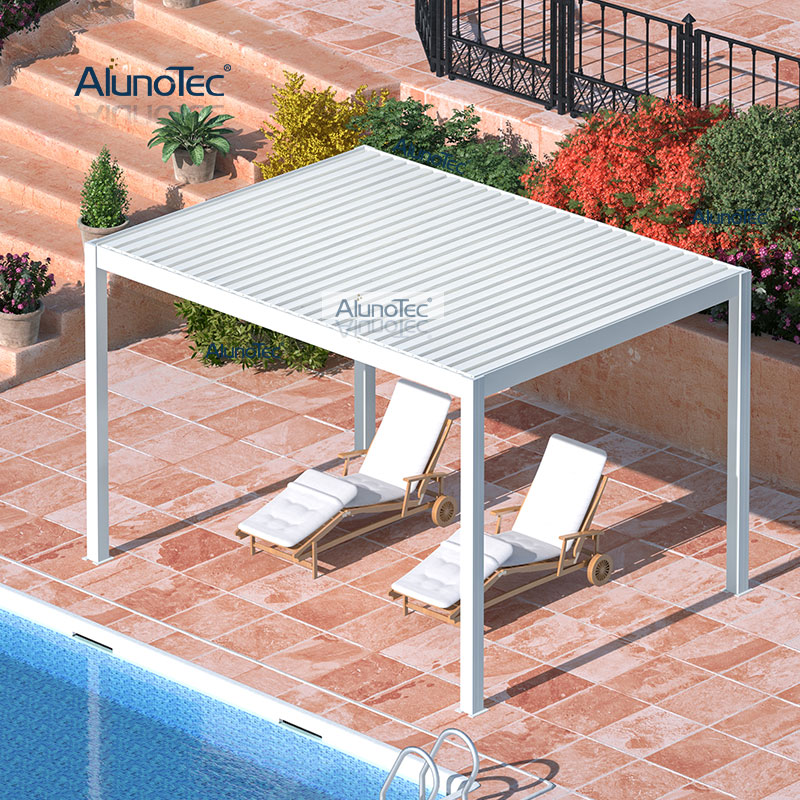 AlunoTec DIY Easy Installation Gazebo Outdoor Waterproof Aluminum Pergola Kits 4x3 with Manual Handle