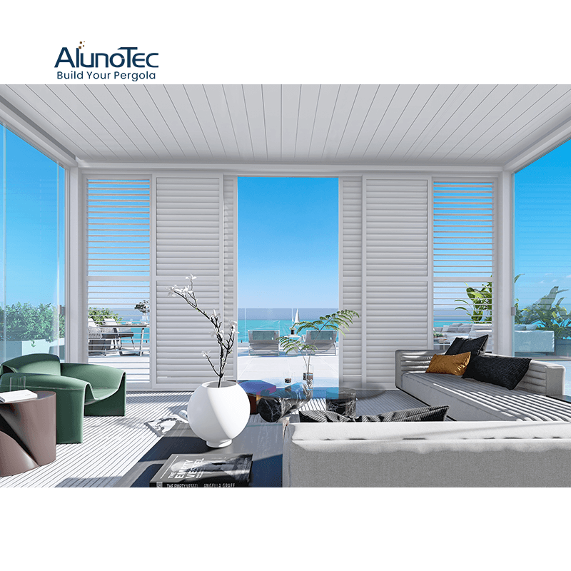 AlunoTec Outdoor Space Custom Pergola Design Transform Backyard Private Oasis with Louver Window