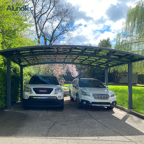 AlunoTec Modern Design Aluminum Arched Garage Polycarbonate Roof Double Carport Car Shelter 
