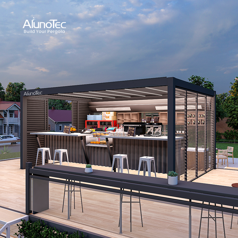 AlunoTec Purgola Roof Weatherproof Outdoor Coffee Bar Patio Construction with Louvered Top
