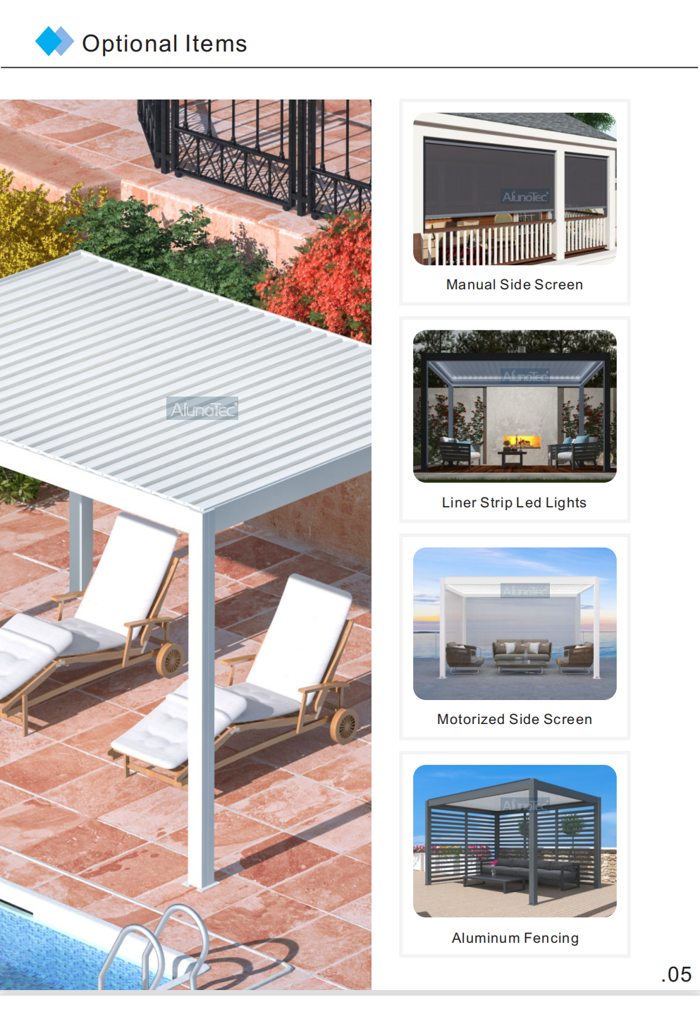 AlunoTec Standard Sizes Opening Roof Louvers Gazebo Garden Aluminum Manual Bioclimatic Pergola