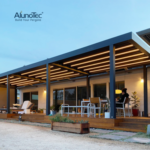  AlunoTec Motorised Garage Pergola Waterproof Roof System with Frameless Sliding Glass Door