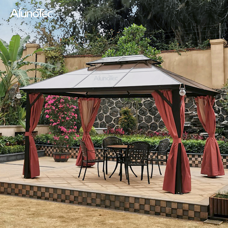 Hardtop Aluminum Outdoor Roof Gazebo Roman PC Canopy with Polycarbonate