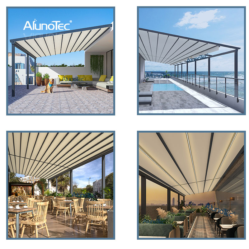 AlunoTec Electric Waterproof Retractable Pergola Roof Canopy for