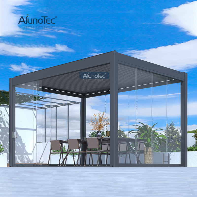  AlunoTec Aluminum Motorized Outdoor Gazebo Waterproof Patio Louvre Roof Bioclimatic Pergola
