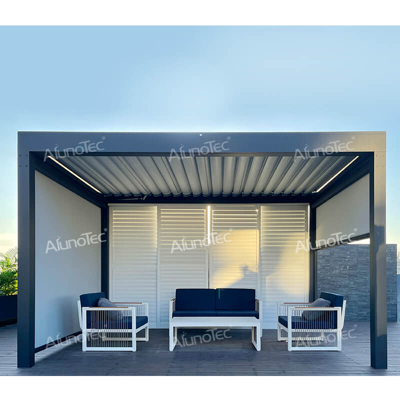 Aluminum Louvre Gazebo Waterproof Retractable Cover Roof Motorized Pergola For Outdoor