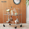 AlunoTec Rolling Wine Trolley Living Room Tea Cart 2 Tier Storage Moveable Bar Cart with Glass TableTop