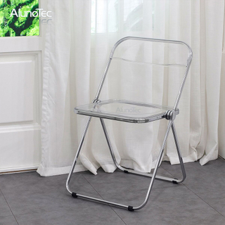 Outdoor Furniture Transparent Foldable Plastic Dining Chair in Chrome