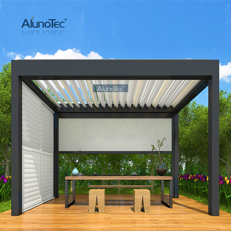 AlunoTec Outdoor Living Space Waterproof Canopy Awning Aluminium Pergola Bioclimatic Louvered Roof Gazebo Kits 