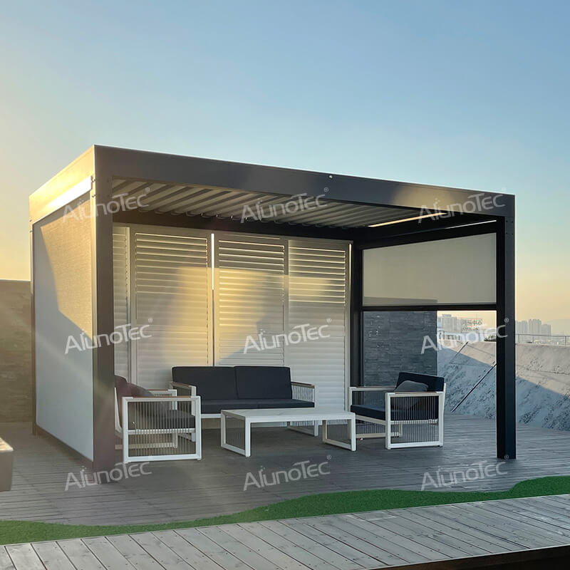 Customized Aluminum Pergola Design Ideas DIY Opening Roof Gazebo with Curtain