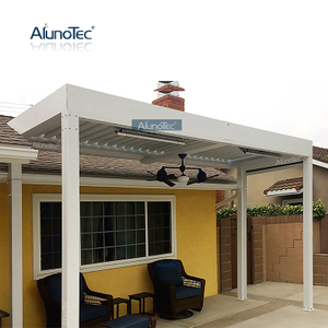 AlunoTec 6mx4.5m Structure System Pricing Motorised Shades Pergola Designs with Ceiling Fan Led lights