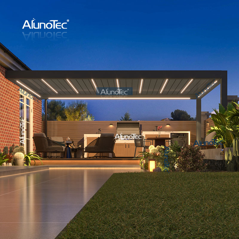 AlunoTec Outdoor Shade Black Patio Attached Wall 4m Wide By 5m Long A Pergola Louvres with Led