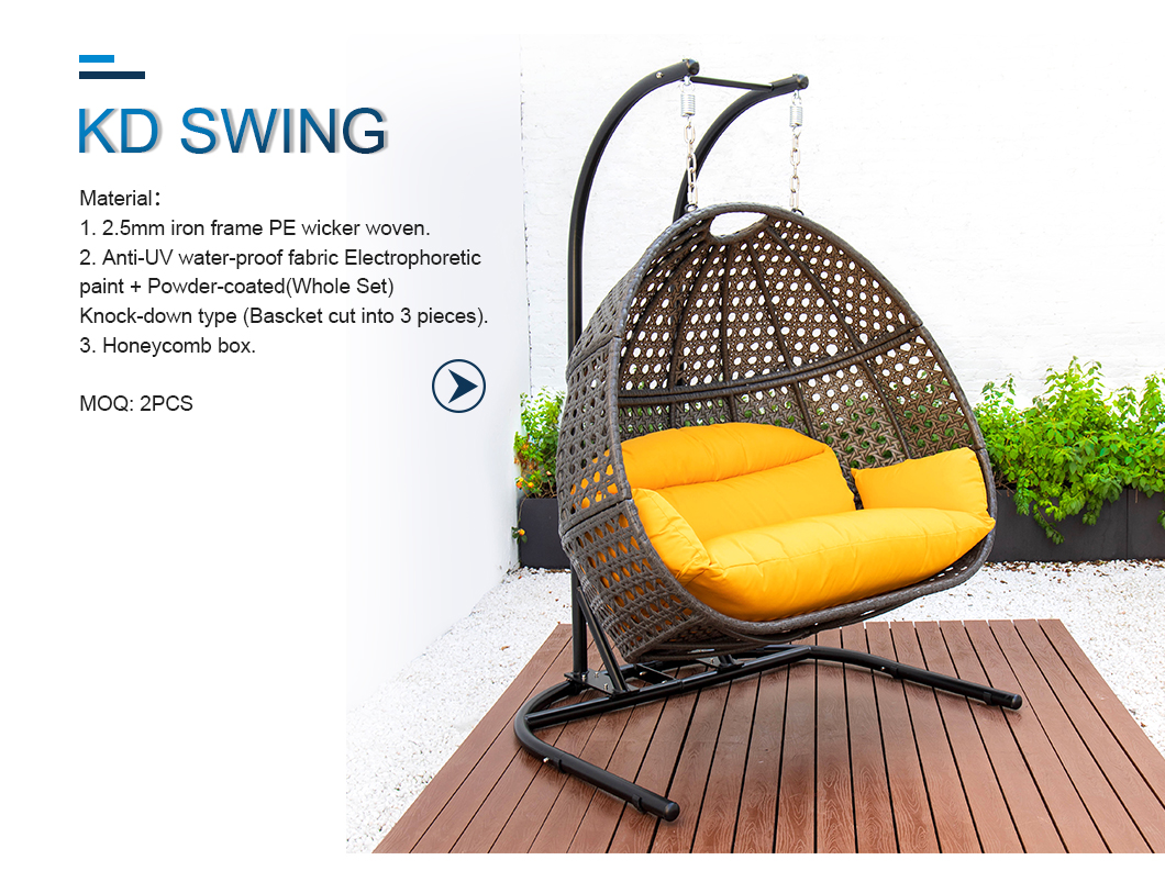 Outdoor Rattan Wicker Seat Hanging Egg Swing Chair with Metal Stand